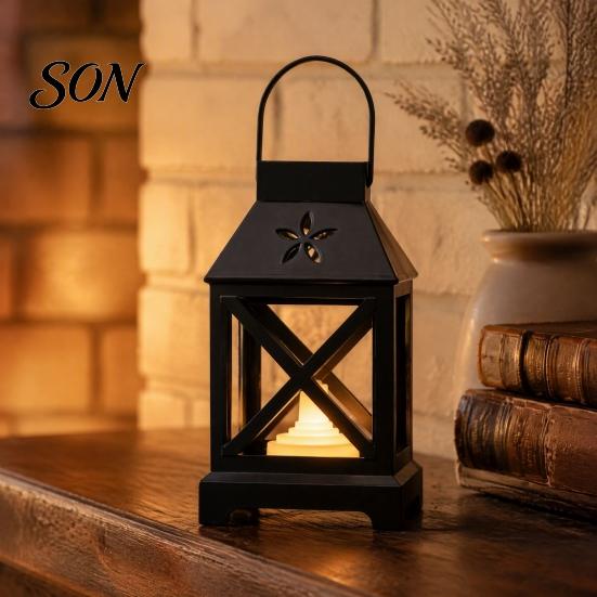 Indoor Outdoor Garden Light Decorative Lantern with LED Candle, Battery Operated Flickering Flame Lamp, Vintage Safe Flameless Candle Hanging