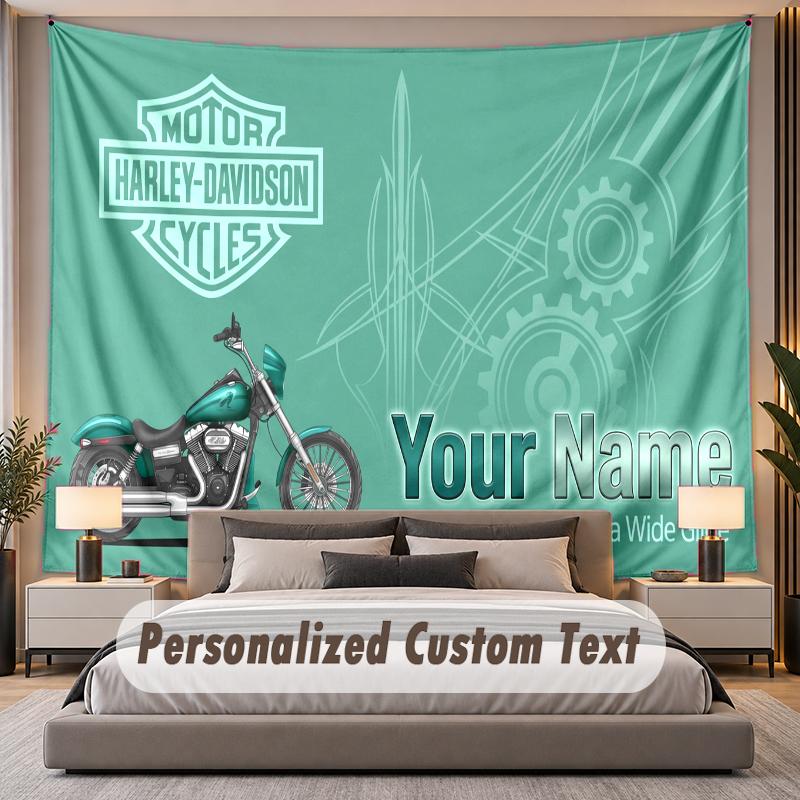 Custom Name Text Tapestry Harley-Davidson Personalized Polyester Wall Tapestry For Bedroom And Room