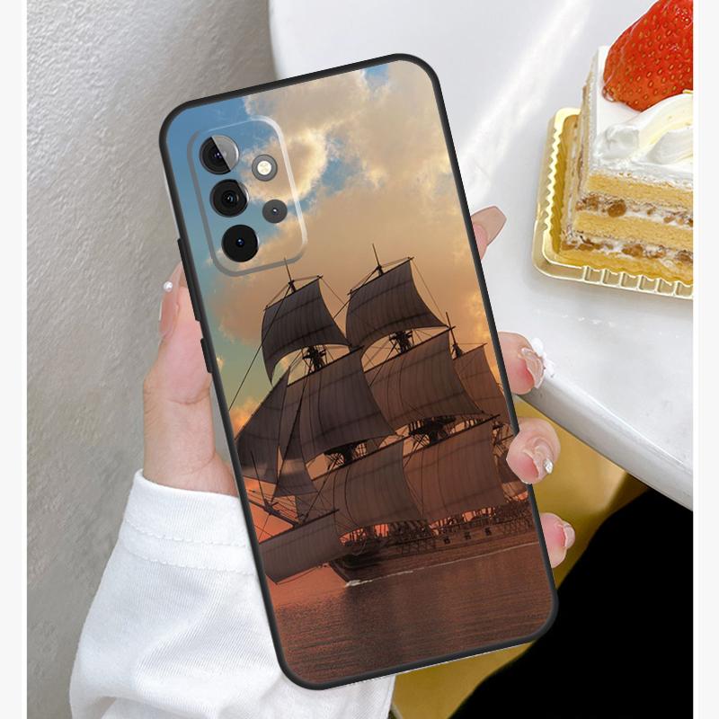 Yacht Sailing Boat Sunset Case For Samsung Galaxy A55 A35 A15 A14 A34 A54 A73 A53 A33 A23 A13 A12 A32 A52 A51 Cover