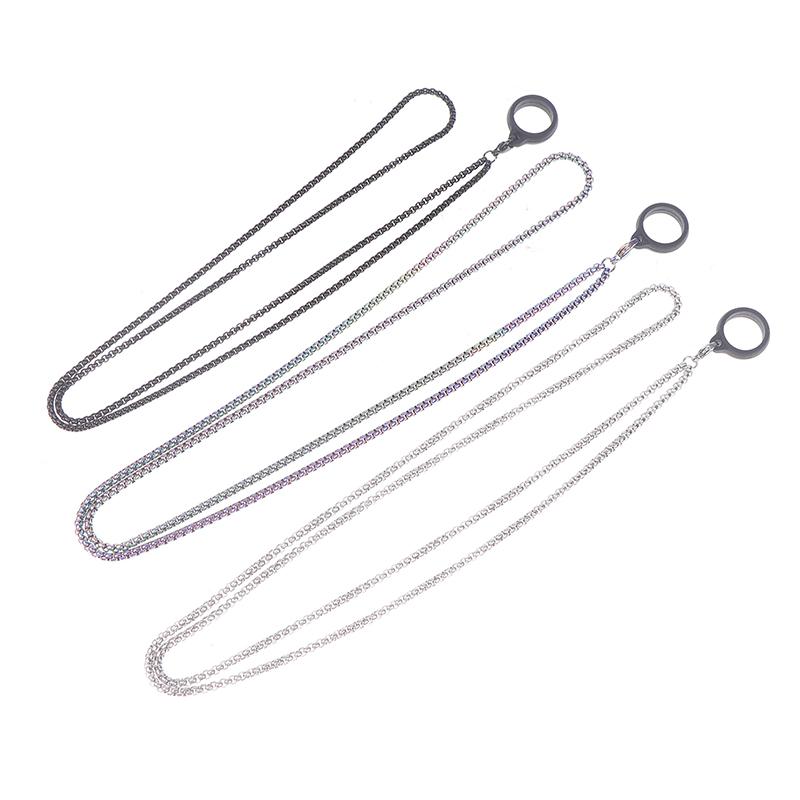 Anti-Lost Pen Lanyard Anti-Drop Portable Metal Chain Necklace Lanyard Metal Lanyard Sling Snake Bone Chain With Rubble Ring