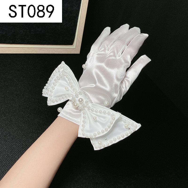 Lace Pearl Satin Bridal Gloves - Short Wedding Photo Accessory