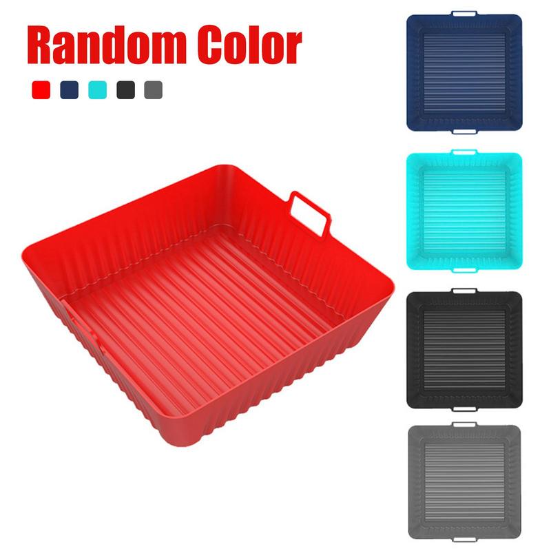 Air Fryer Silicone Pot Square 6.8in Foldable Air Fryer Basket Food Grade Non Stick Easy Cleaning Reusable Silicone Basket