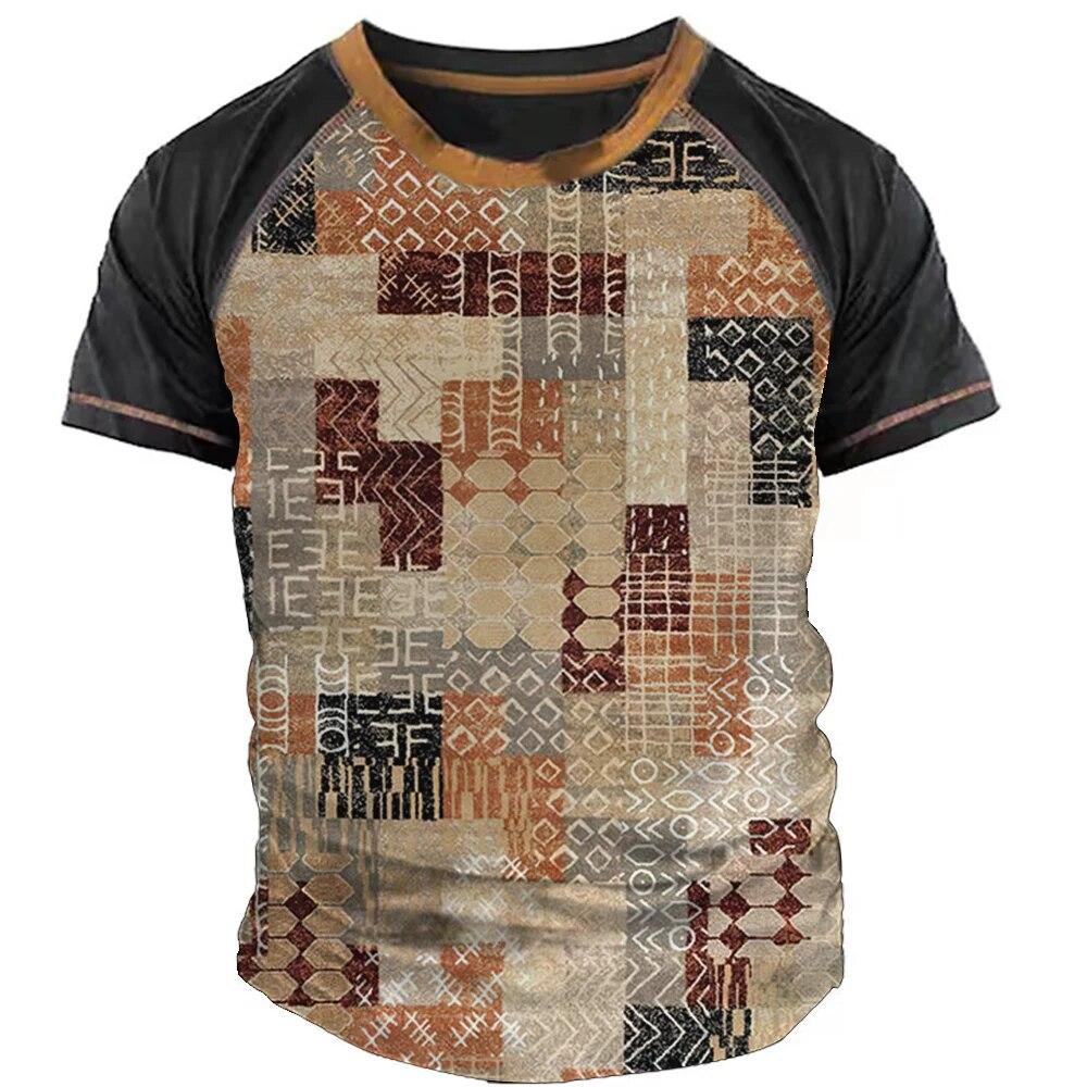 Vintage T Shirt For Men 3d Patchwork Print T-Shirt Oversized Casual Short Sleeved Summer Streetwear Man Clothing O-neck Tees Top