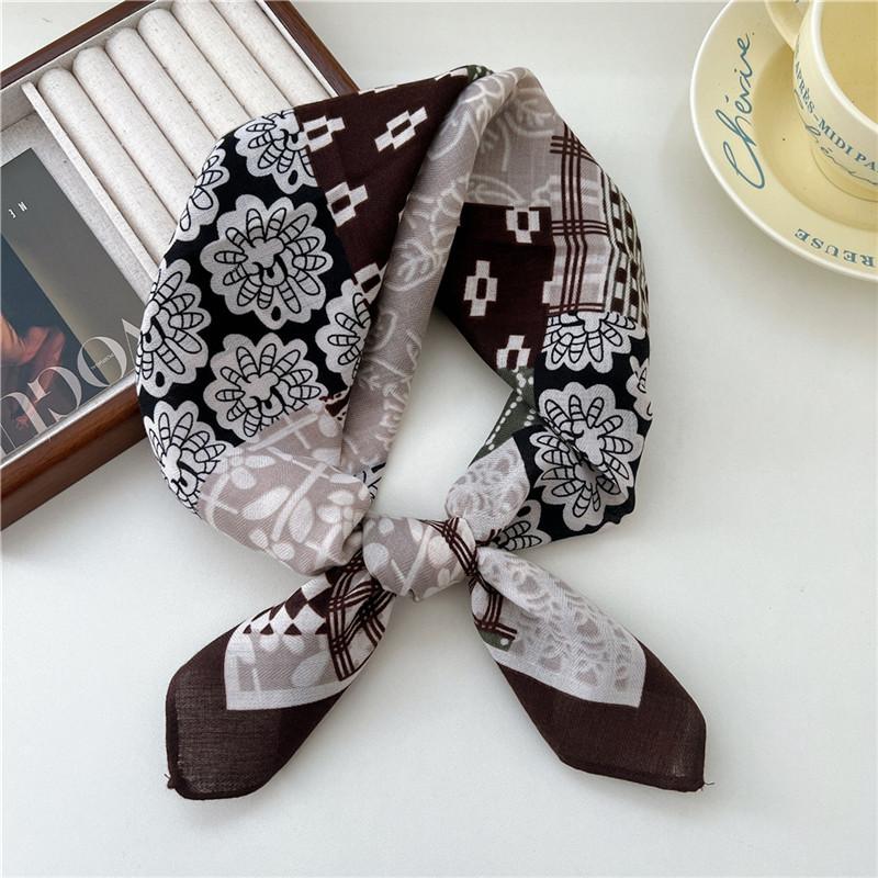 Cotton Linen Print Square Scarves Neckerchief Kerchief Headscarf Women Decorative Scarf Bandanas Headband 65cm Neck Wraps Shawls