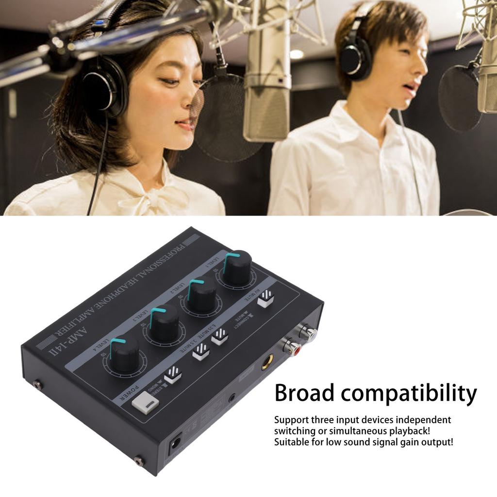 Amplificatore per Cuffie a 4 Canali Amplificatore Stereo in Metallo Mini Splitter per Auricolari per Studio e Palco