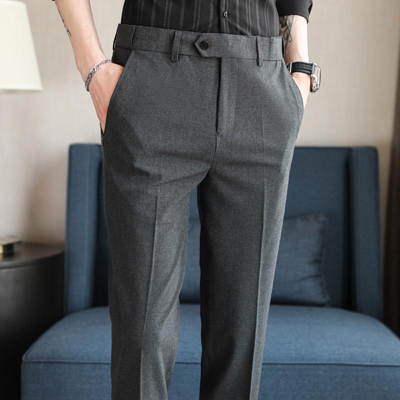 

TikTok Trending Men s Elastic Waist Dress Pants, Slim Fit Korean Style Straight Leg Casual Trousers 34