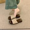 Wedge heel platform linen slippers women's summer wear new holiday with skirt one-word drag retro beautiful square head sandals