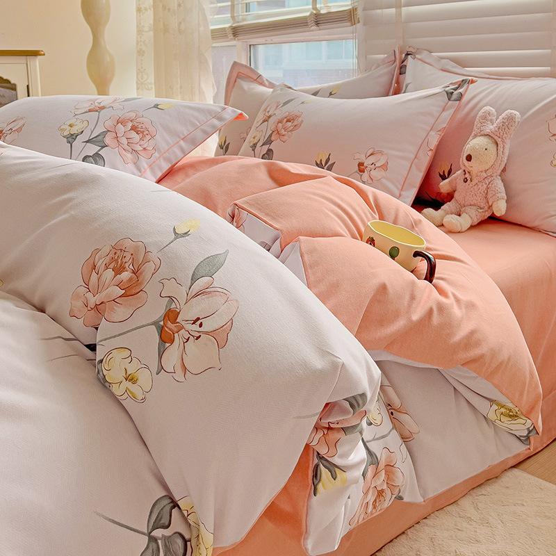 Category A 100% Cotton Brushed Four-Piece Bedding Set, Duvet Cover, Pure Cotton, Spring and Autumn Thickened Bedding