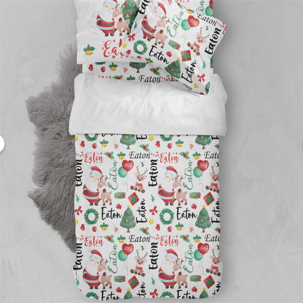

Персонализированное Рождественское Постельное Белье с Узором Имени Ребенка, Постельное Белье Санта Клаус Олень, Детское Рождественское Постельное Белье, Рождественский Постельный Комплект EU Single135x200cm