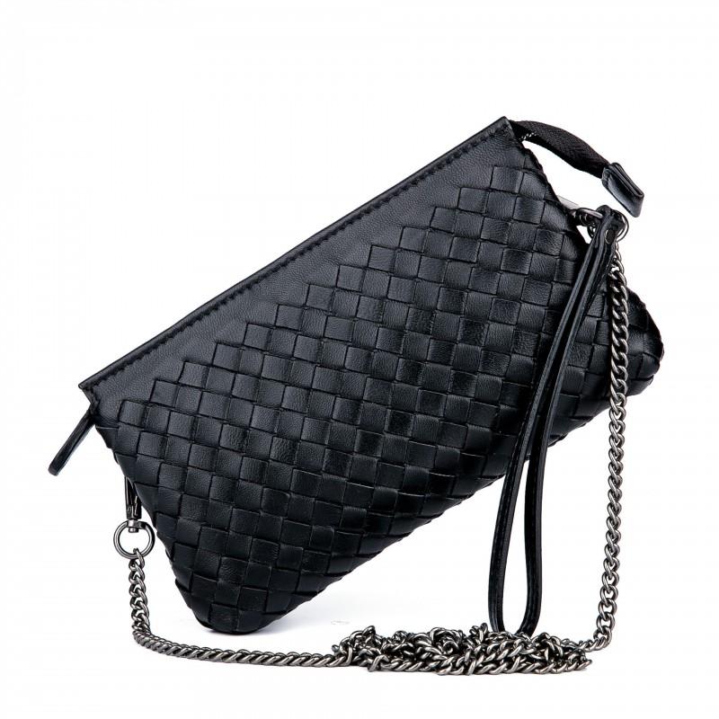 Genuine Leather Woven Clutch Bag Women Handmade Crossbody Evening Purse Lightweight Daily Use