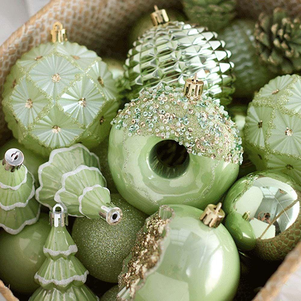 6/8/10CM Electroplated Hanging Balls Green Xmas Tree Pendants Merry Christmas Decor  Party Favors
