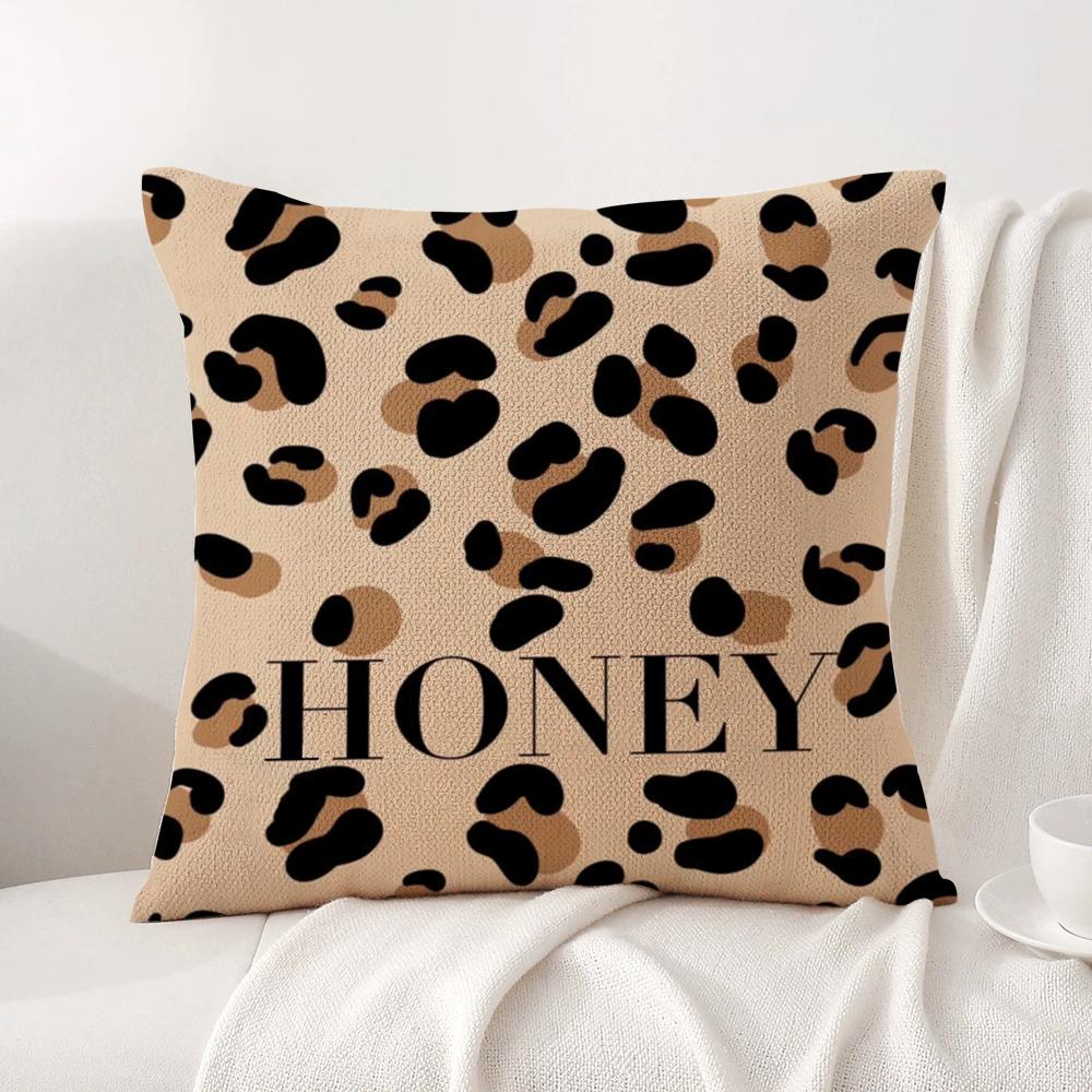 Brown Leopard Print Design Cushion Cover Natural Linen Organic Fabric DoubleSided Printing Sofa Home Decor Breathable