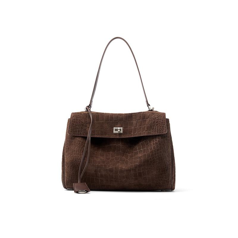 Large bag crocodile pattern crossbody new armpit bag high sense versatile style fashion large capacity suede shoulder tote bag