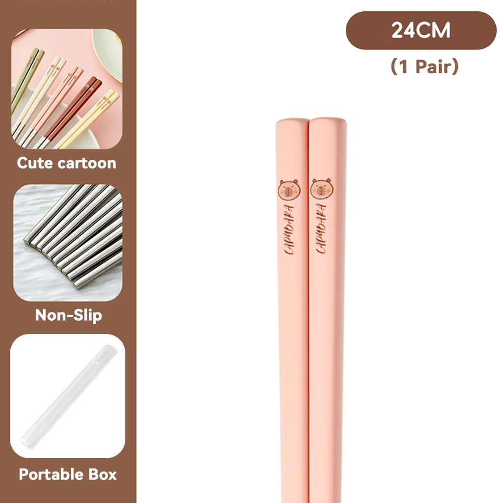  Portable Cute 316 Stainless Steel Non Slip Chinese Chopsticks With Box Reusable Sushi Stick Dishwasher Safe Tableware