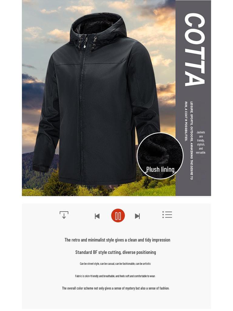 Herren Fleecegefütterte Kapuzen-Windjacke der neuen Saison - Dicke Outdoor-Jugendoberbekleidung.