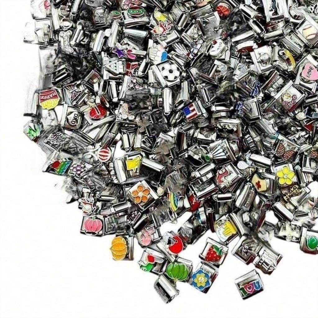 100Pcs Italian Charm Bracelet Module Set Interchangeable Stainless Steel Modular Links Jewelry Making Components