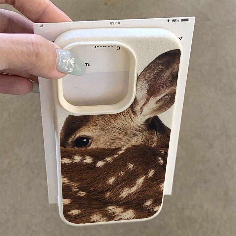 Cute Sika Deer Pattern Lychee Texture Phone Case For iPhone 11 12 13 14 15 16 17 Pro Max 14 15 Plus 17 Air Silicone Soft Cover