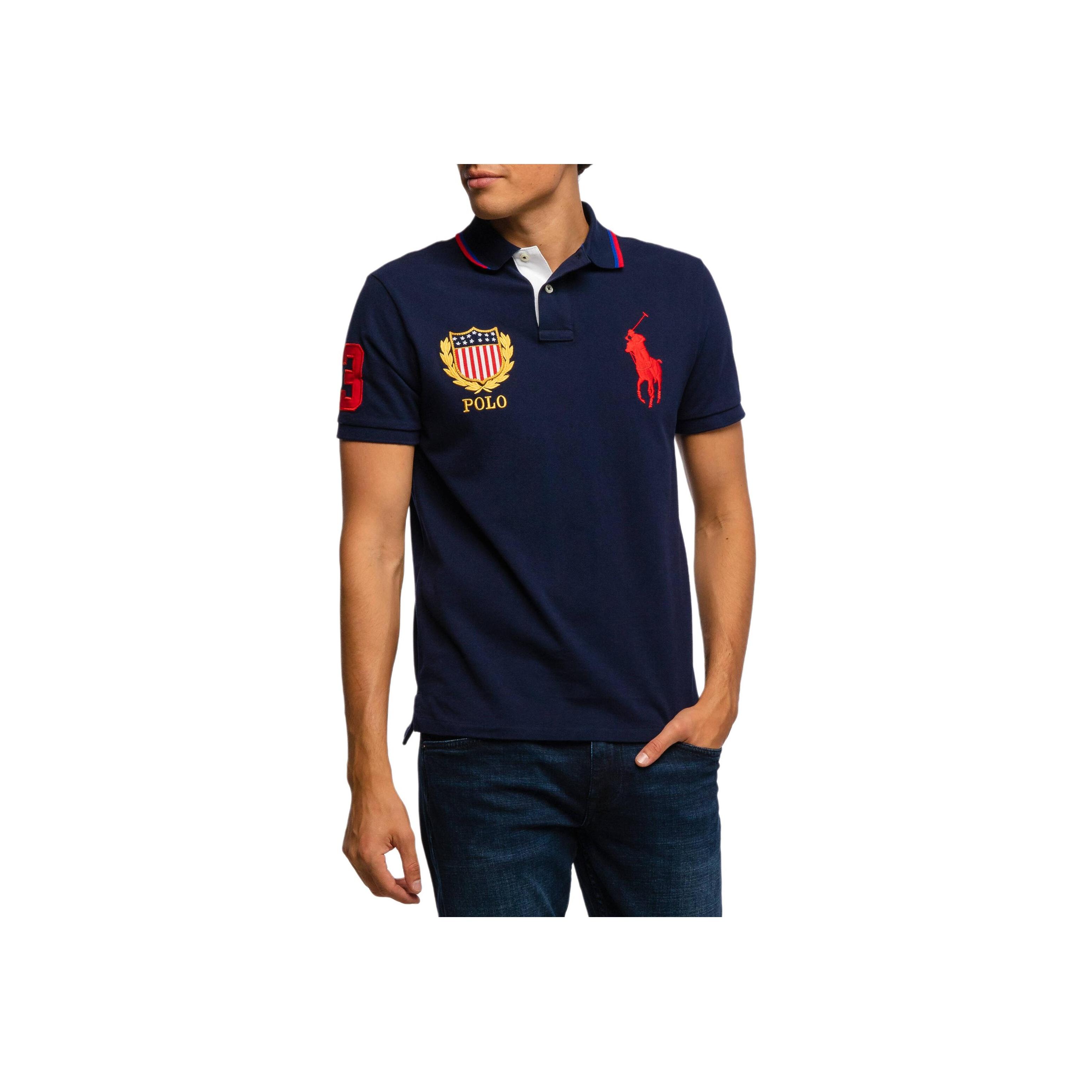 

Polo Ralph Lauren SS24 Логотип Big Pony Вышитая Футболка-поло с коротким рукавом Мужской верх Темно-синий 710803454-002 S