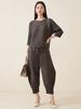 Miyake Women's High-End Flattering T-shirt & Irregular Harem Pants Two-Piece Set