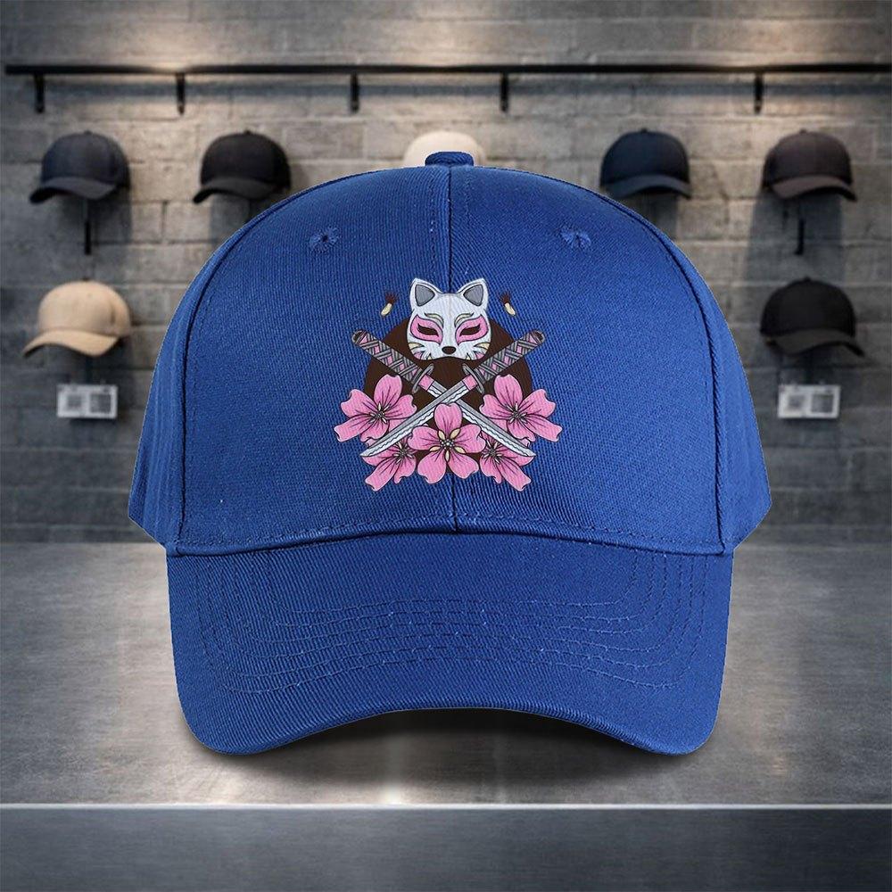 Kitsune Fox Mask Katana Cherry Blossom Baseball Cap Unisex Polyester Casual Adjustable Outdoor Hat