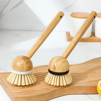 Spazzola per pentole in bambù Spazzola per la pulizia Spazzola per frutta e verdura in legno massello Cucina Spazzola in legno con manico Lungo manico Spazzola per pentole Strumento magico