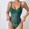 Autumn Lace Trim Deep V Backless Spaghetti Strap Bodysuit