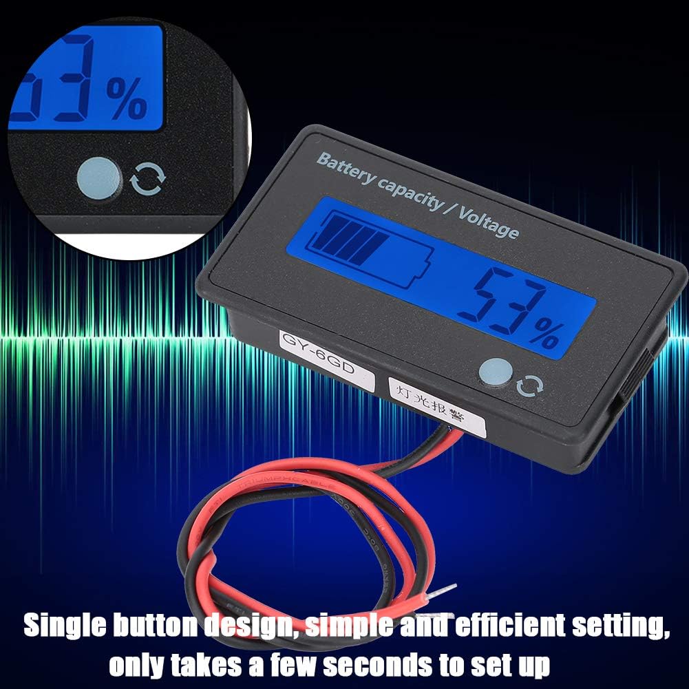 LCD Digital Battery Capacity Monitor with Flashing Alarm, 12-84V Voltage Meter Monitor/Battery Capacity Tester for - Battery, Lithium Battery,