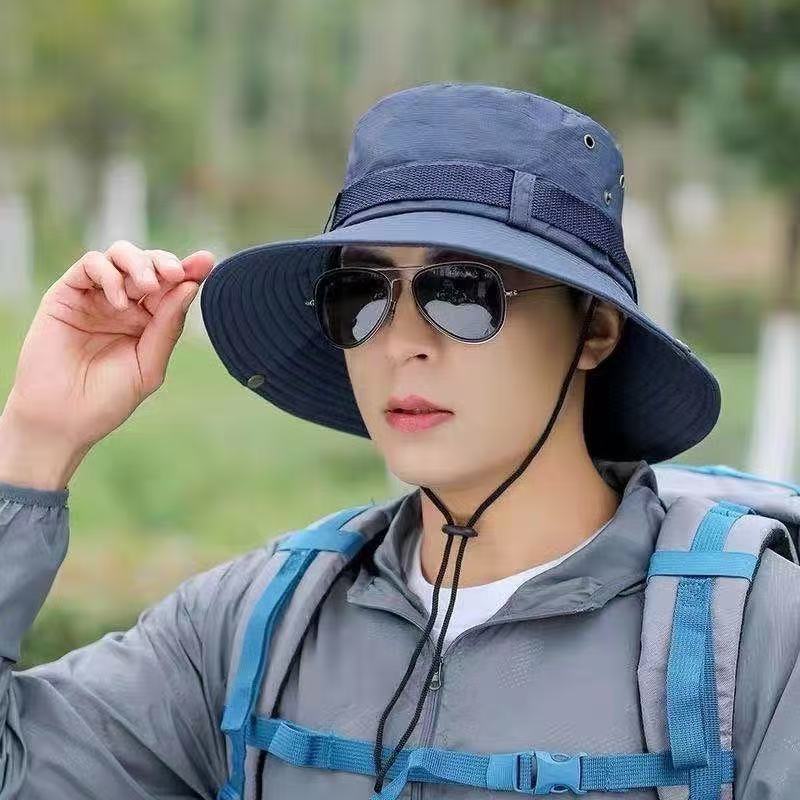 Men's sunshade bucket hat summer sunscreen breathable sun hat mountaineering fishing hat foldable large brim sun hat