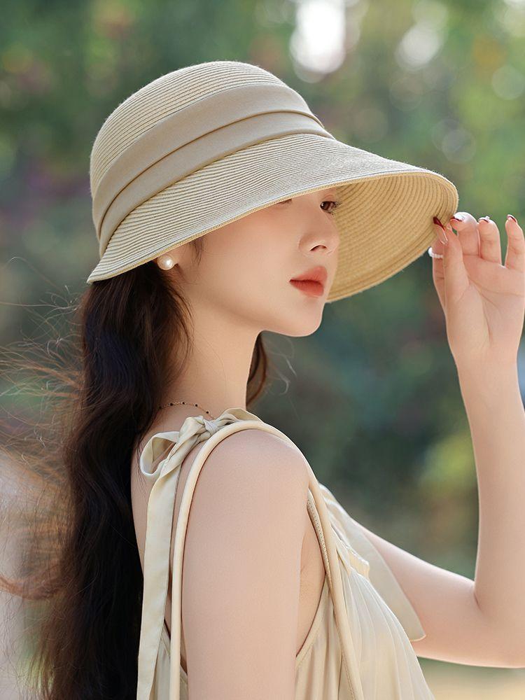 New Straw Hat Women's Summer Woven Hollow Breathable Sun Shade Sun Protection Cap Foldable Cap