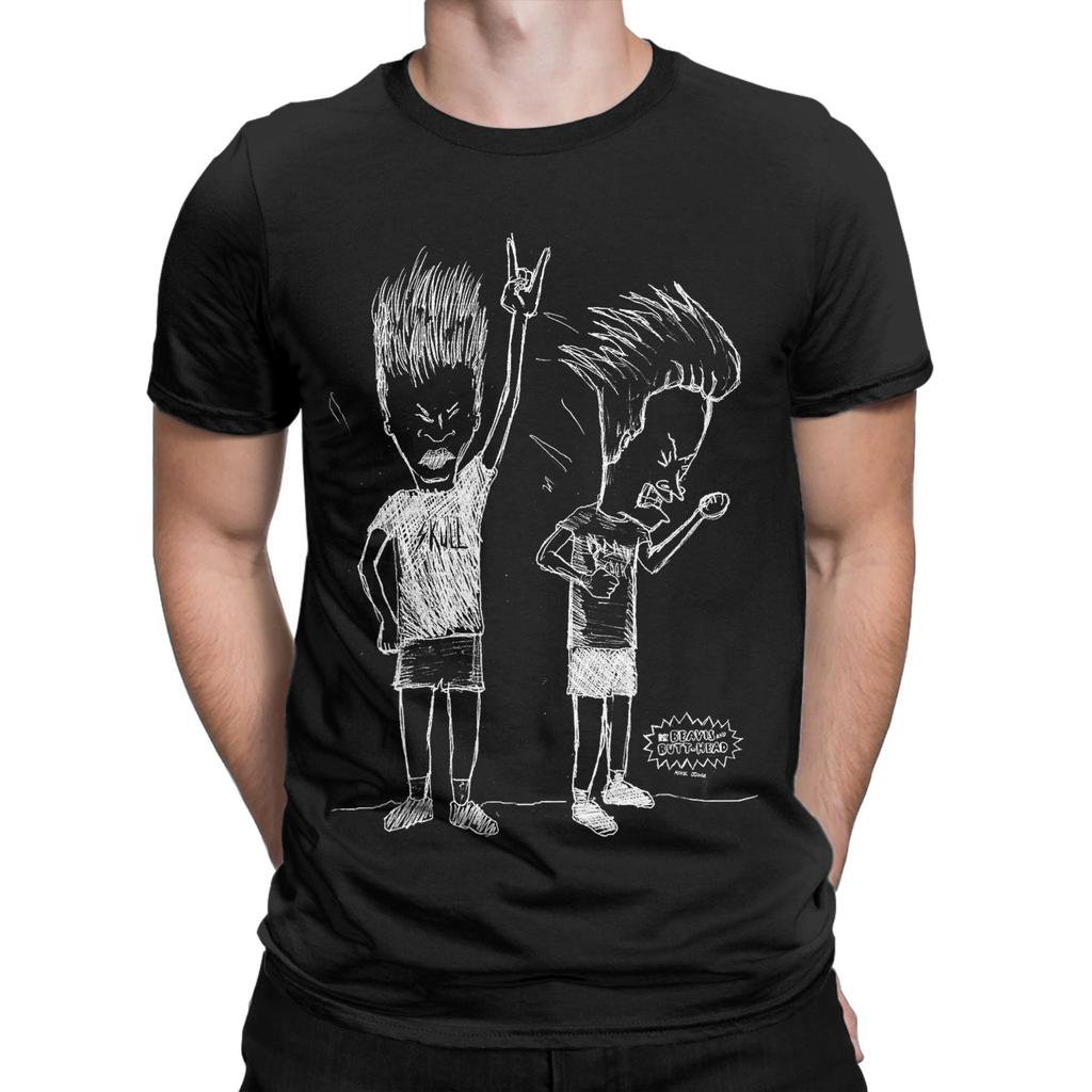 Beavis and ButtHead Head Bang Sketch TShirt for Men  Funny Pure Cotton Tees O Neck Short Sleeve T Shirts New Arrival Tops