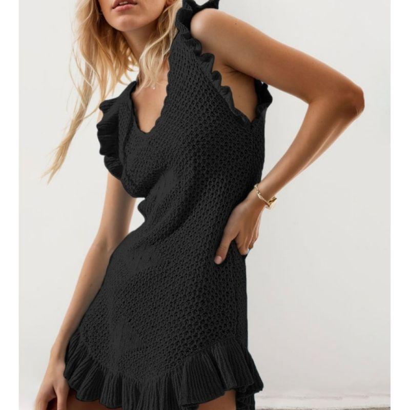 

Find Export Order 5 Colors Fashion Fashionable See-through Smock Dress Diamond Lace Sexy Knitted Hollow Dress Black XL