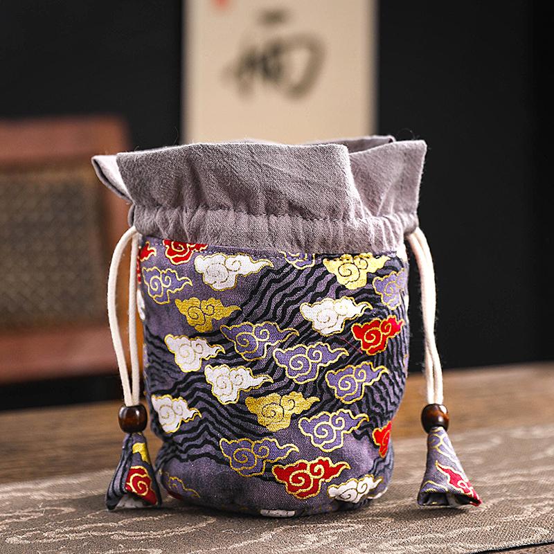 Tea Cup Storage Hand-held Cloth Bag Owner's Single Cup Silk Storage Bags Cotton Drawstring Protective Bag with Added Drawstring
