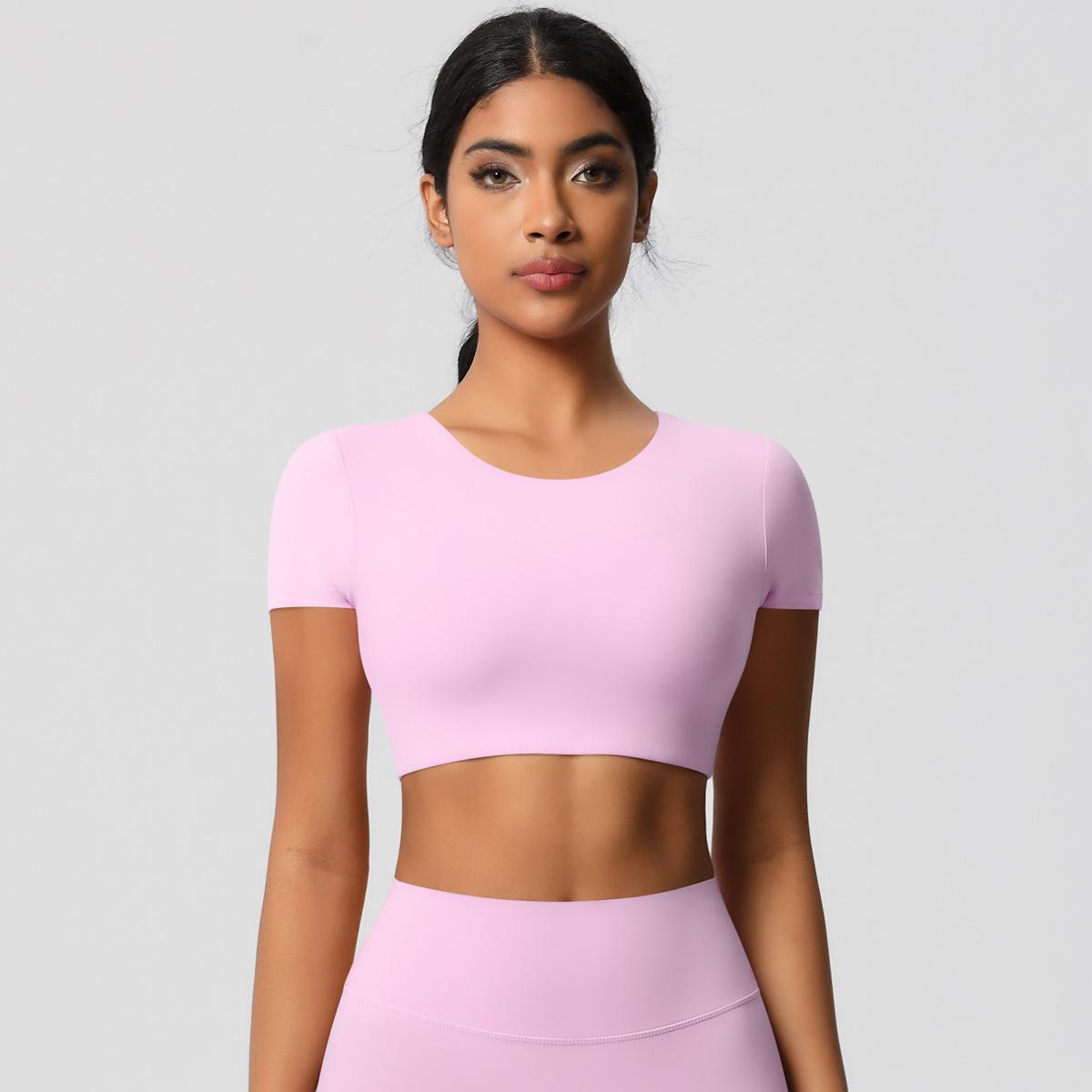 

Новый телесный топ с короткими рукавами для йоги высокой прочности, с начесом, со вкладышами для груди, быстросохнущий топ для бега и фитнеса для женщин XL