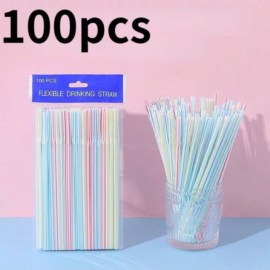 

Colorful Plastic Disposable Straws, Wedding Party Birthday Cocktail Bar Accessories, Home Kitchen Decorations Supplies