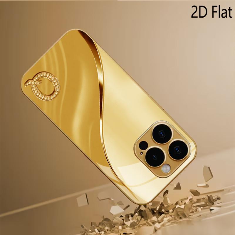 Golden Q Patterned Tempered Glass Design for iPhone16 17 ProMax 1514 1312 11ProMax Phone Case Camera Cover Shockproof Hard Back