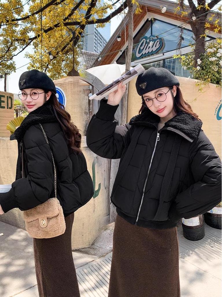 Korean Style Women's Lapel Down Cotton Coat - Winter Thickened Warm Fashion Jacket