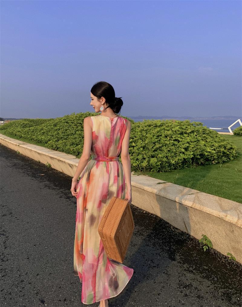 High-End Ombre Halter Sleeveless Long Dress - Elegant Beach Vacation Style