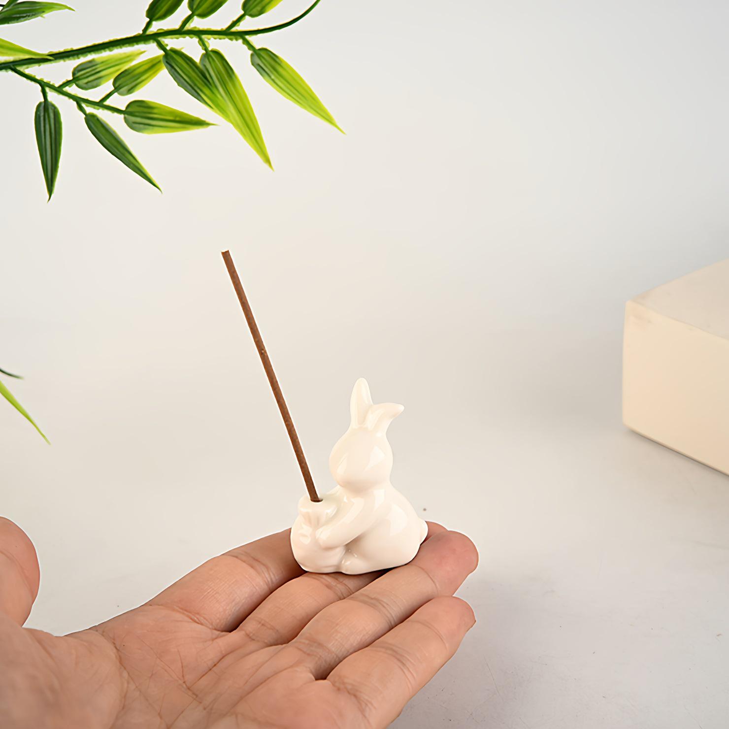 Cute Mini Rabbit Ceramic Incense Holder - Indoor Incense Burner & Stand