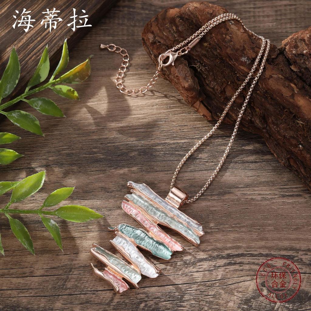 New enamel geometric line pendant, fashionable and high-end women's versatile irregular necklace