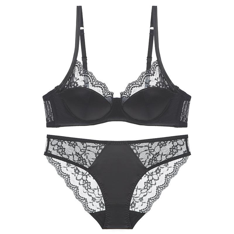 

Новое французское нижнее белье сексуальное чистое желание тонкое атласное кружевное нижнее белье большая грудь маленькая большой размер бюстгальтер XL чёрный