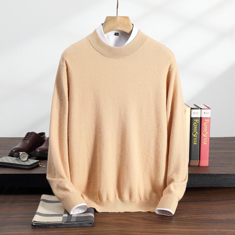 Men's Cashmere Half-High Neck Pullover - Autumn/Winter Versatile Loose Knit Sweater for Mid-Aged and Young