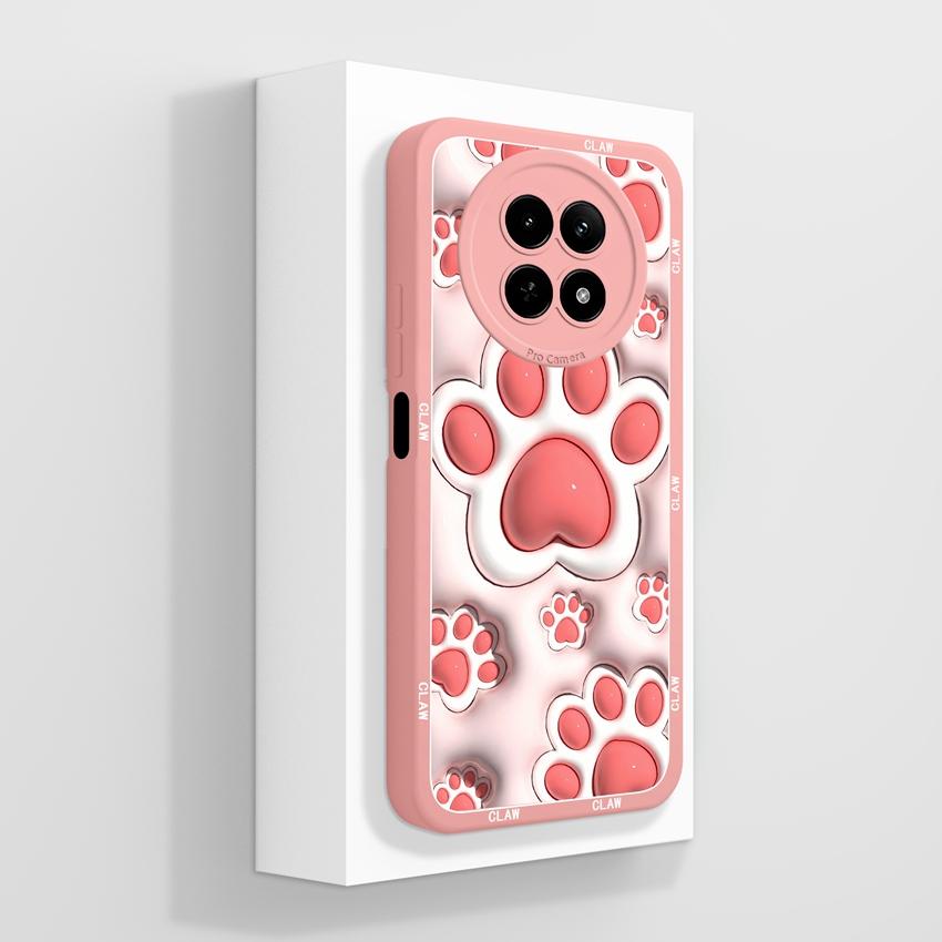 Case For Oppo Realme 12 13 14 P1 P2 Pro 14T 12X Phone Bags Cute Bear Paw Patterns Liquid Silicone Upgraded Dustproof Protective Shell For Oppo Housing