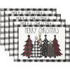 1PC Waterclor Buffalo Plaid Christmas Trees Placemats Non-Slip Winter Table Mats for Outdoor Indoor Party Kitchen Dining Decor