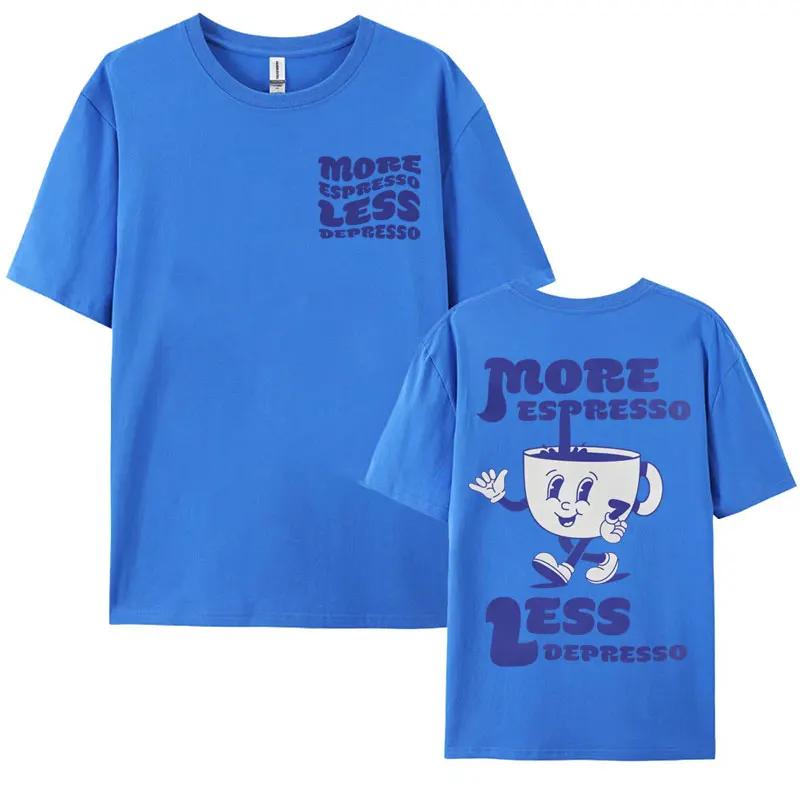 Funny More Espresso Less Depresso T-shirt Cute Espresso Aesthetic Retro Coffee T Shirt Men Women's Casual Trending Cotton Tshirt