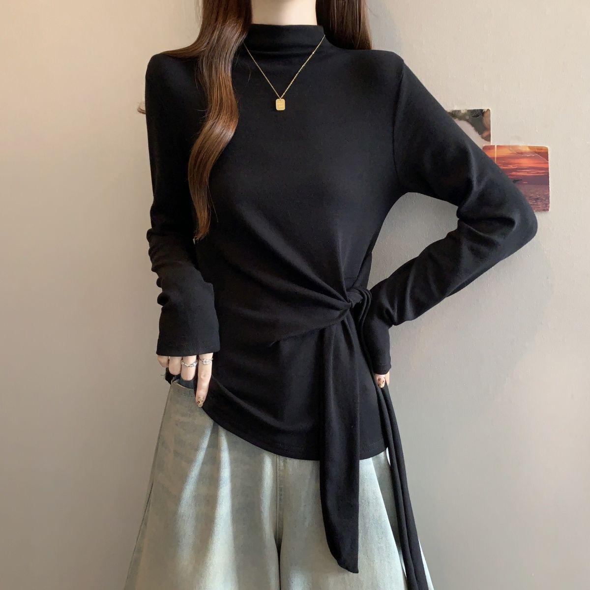 

Plus Size High Neck Tie-Up Striped Long Sleeve T-Shirt for Women - Slimming, Flattering, and Versatile Autumn Top. XL (121-140 jin)