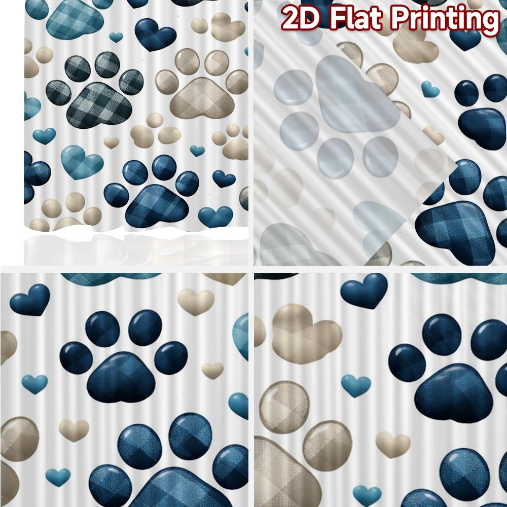 2D FLAT PRINTING 2pcs Curtains (Without Rod) Paw Prints and Hearts Print Modern Curtains Fabric Curtains Room Decor Ldeal for