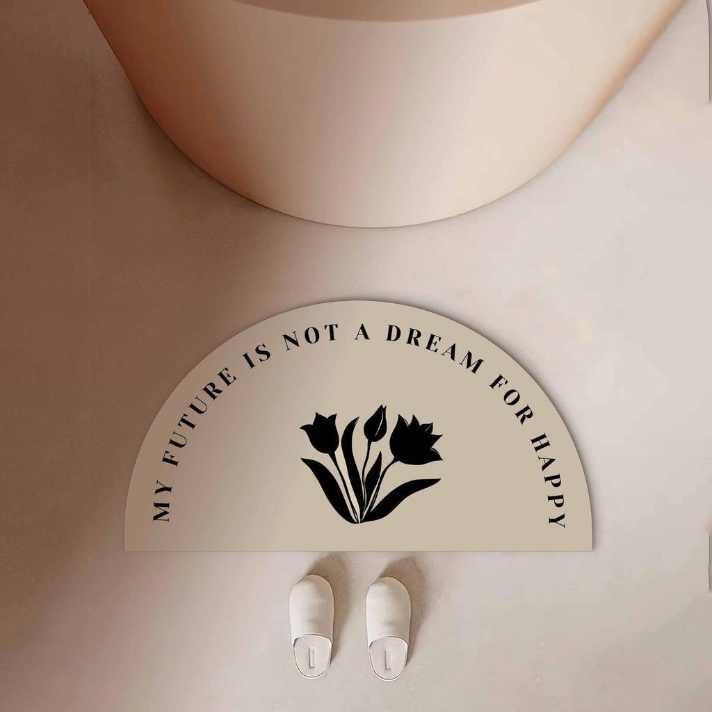 Tulip Lily Half circle Water absorbing Bathroom Soft Mud Toilet Door Non slip Foot Mat Quick drying Door Mat