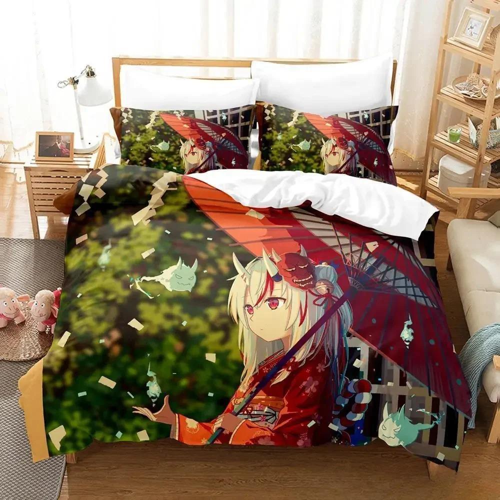 Kawaii Nakiri Ayame Bedding Set Single Twin Full Queen King Size Bed Set Adult Kid Bedroom Duvet cover Sets 3D Print Anime Bed