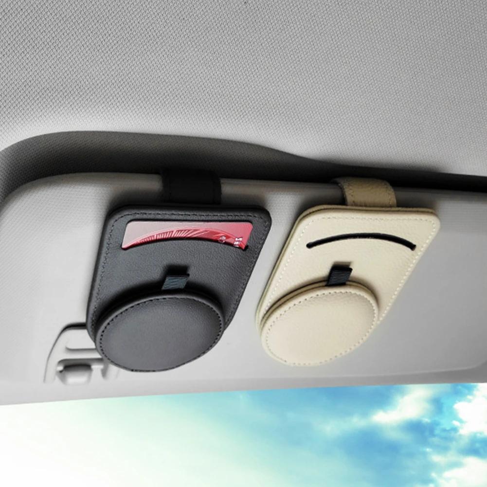 Leather Car Sun Visor Glasses Case Holder Sunglasses Clip Mount Multifunction Portable Cards Clip Auto Interior Accessories