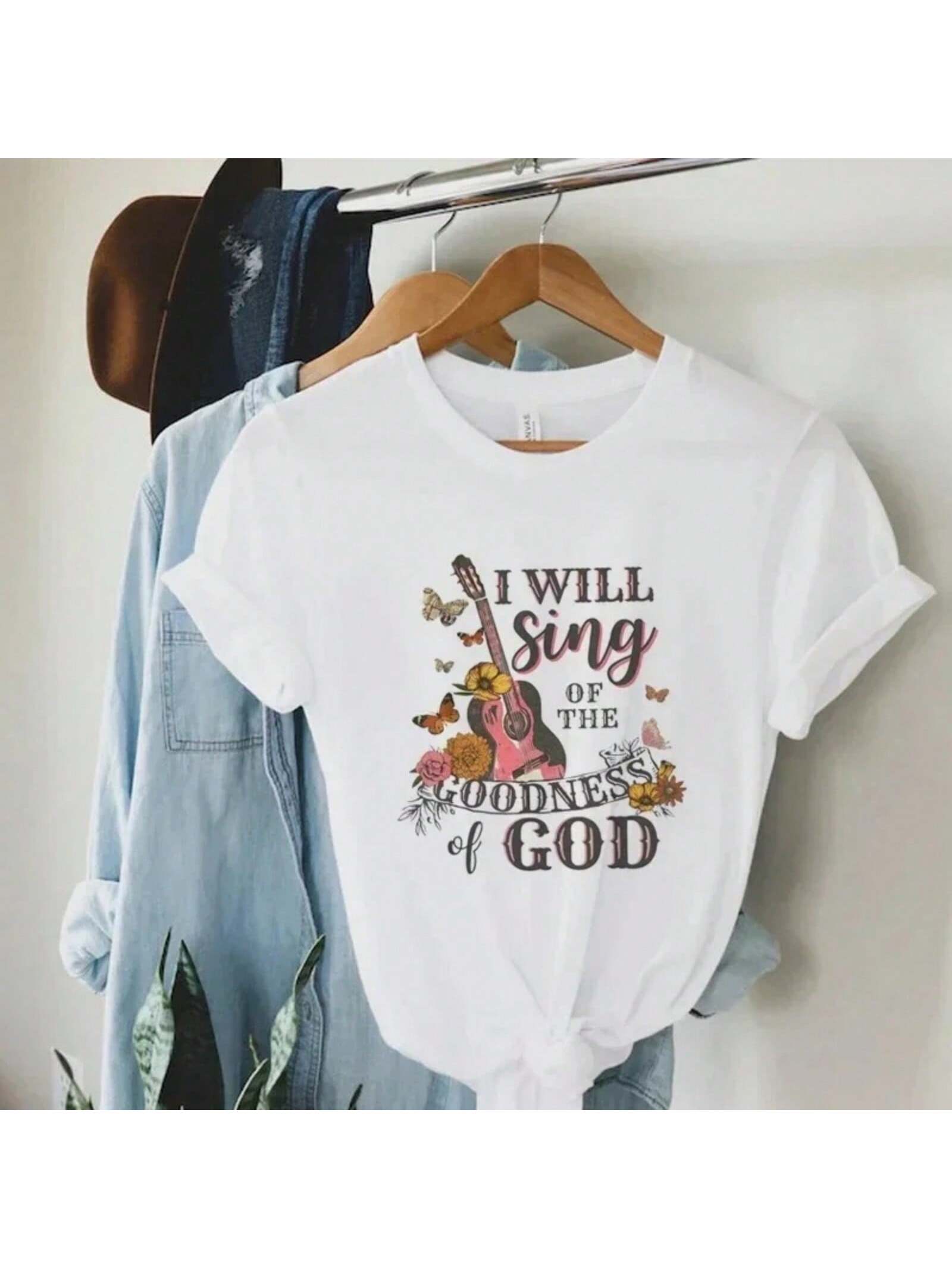 Women Vintage Boho Guitar Print Gospel Music T-Shirts Bible Verse God Worship Tshirt Religious Faith Retro Tee Shirt Apparel S разноцветный